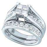 1.00 Carat (ctw) 14k White Gold Princess & Round Diamond Ladies Bridal Engagement Ring Matching Band Set