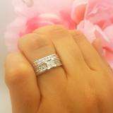 1.00 Carat (ctw) 14k White Gold Princess & Round Diamond Ladies Bridal Engagement Ring Matching Band Set