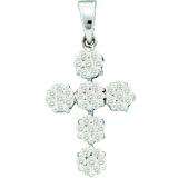 0.50 Carat (ctw) 14k White Gold Round White Diamond Ladies Cluster Flower Cross Pendant