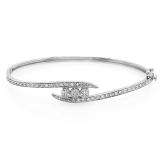 0.50 Carat (ctw) 14k White Gold Round White Diamond Ladies Flower Bangle Bracelet