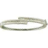 1.50 Carat (ctw) 14k White Gold Round & Baguette Cut White Diamond Ladies Fashion Bangle Bracelet