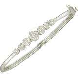 1.00 Carat (ctw) 14k White Gold Round White Diamond Ladies Flower Bangle Bracelet