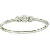 1.05 Carat (ctw) 14k White Gold Round White Diamond Ladies Flower Bangle Bracelet