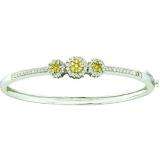 1.05 Carat (ctw) 14k White Gold Round White & Yellow Diamond Ladies Flower Bangle Bracelet