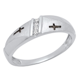 0.05 Carat (ctw) 10K White Gold Round Cut White Diamond Men's Anniversary Cross Ring Wedding Band