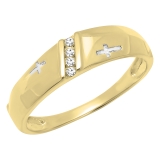0.05 Carat (ctw) 10K Yellow Gold Round White Diamond Men's Fashion Anniversary Cross Ring Wedding Band