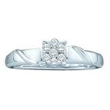 0.20 Carat (ctw) 14k White Gold Brilliant White Diamond Ladies Flower Engagement Ring