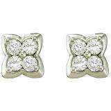 0.28 Carat (ctw) 14k White Gold Brilliant White Diamond Ladies Flower Earrings