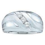 0.48 Carat (ctw) 14k White Gold Round White Diamond Men's 3 Stone Wedding Band