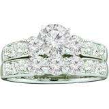 2.00 Carat (ctw) 14k White Gold Brilliant Round White Diamond Ladies 3 Stone Bridal Engagement Ring Set