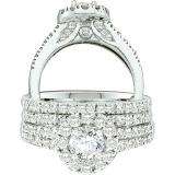 1.26 Carat (ctw) 14k White Gold Round Cut White Diamond Ladies Halo Bridal Engagement Ring Set