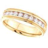 1.00 Carat (ctw) 14K Yellow Gold Round White Diamond Men's Machine Set Wedding Band 1 CT