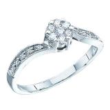 0.25 Carat (ctw) 10k White Gold Round Diamond Ladies Bridal Engagement Flower Ring