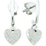0.25 Carat (ctw) 10k White Gold Round White Diamond Ladies Heart Drop Earrings