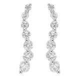 1.00 Carat (ctw) 14k White Gold Round White Diamond Ladies Journey Drop Earrings