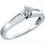 0.23 Carat (ctw) 14K White Gold Round & Baguette Cut Diamond Ladies Solitaire With Accents Bridal Engagement Ring 1/4 CT