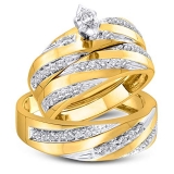 0.78 Carat (ctw) 10K Yellow Gold Marquise & Round White Diamond Men & Women's Engagement Ring Bridal Trio Set With Marquise Center 3/4 CT