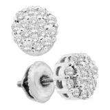 0.50 Carat (ctw) 14k White Gold Brilliant White Diamond Ladies Cluster Flower Earrings