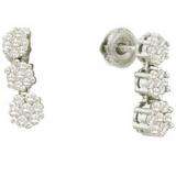0.75 Carat (ctw) 14k White Gold Round White Diamond Ladies Cluster Flower Dangling Earrings