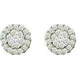 0.75 Carat (ctw) 14k White Gold Round White Diamond Ladies Flower Cluster Earrings