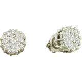 1.00 Carat (ctw) 14k White Gold Brilliant White Diamond Ladies Cluster Flower Earrings