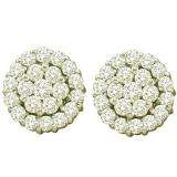 1.50 Carat (ctw) 14k White Gold Brilliant Round White Diamond Ladies Cluster Flower Earrings