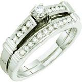 0.35 Carat (ctw) 14k White Gold Brilliant White Diamond Ladies Bridal Engagement Ring Set With Matching Band