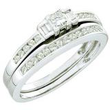 0.45 Carat (ctw) 10k White Gold White Diamond Ladies Bridal Engagement Ring Wedding Set