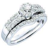 1.13 Carat (ctw) 14k White Gold Round White Diamond Ladies Bridal Engagement Ring Set