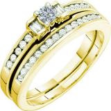 0.43 Carat (ctw) 10k Yellow Gold Brilliant White Diamond Ladies Bridal Engagement Ring Matching Band Set