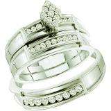 0.51 Carat (ctw) 14k White Gold Brilliant White Diamond Men's & Women's Cluster Engagement Ring Trio Set