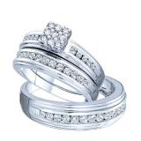 0.50 Carat (ctw) 14k White Gold Brilliant White Diamond Men's & Women's Cluster Engagement Ring Trio Set