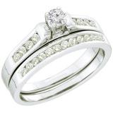 0.50 Carat (ctw) 14k White Gold Round White Diamond Ladies Bridal Engagement Ring Set