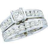 2.00 Carat (ctw) 14k White Gold Brilliant Round & Princess Cut White Diamond Ladies Bridal Engagement Ring Set