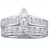 1.00 Carat (ctw) 14K White Gold Marquise & Round Cut Diamond Ladies Bridal Engagement Ring With Matching Band Set 1 CT