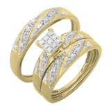 0.30 Carat (ctw) 10K Yellow Gold Round Cut White Diamond Men & Women's Cluster Engagement Ring Trio Bridal Set 1/3 CT
