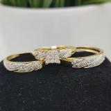 0.30 Carat (ctw) 10K Yellow Gold Round Cut White Diamond Men & Women's Cluster Engagement Ring Trio Bridal Set 1/3 CT