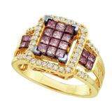 1.01 Carat (ctw) 14k Yellow Gold Round & Princess Cut White & Champagne Diamond Ladies Split Shank Invisible Ring
