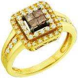 0.50 Carat (ctw) 14k Yellow Gold Round & Princess Cut Champagne & White Diamond Ladies Invisible Engagemeant Ring