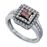 0.50 Carat (ctw) 14k White Gold Round & Princess Cut Champagne & White Diamond Ladies Invisible Engagement Ring