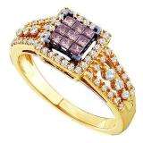0.50 Carat (ctw) 14k Yellow Gold Round & Princess Cut Champagne & White Diamond Ladies Invisible Engagemeant Ring