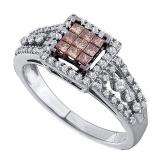 0.50 Carat (ctw) 14k White Gold Round & Princess Cut Champagne & White Diamond Ladies Invisible Engagemeant Ring