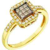 0.33 Carat (ctw) 14k Yellow Gold Champagne & White Diamond Ladies Invisible Engagement Ring