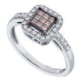 0.33 Carat (ctw) 14k White Gold Champagne  & White Diamond Ladies Invisible Engagement Ring