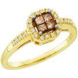 0.25 Carat (ctw) 14k Yellow Gold Champagne & White Diamond Ladies Invisible Bridal Engagement Ring