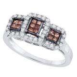 0.40 Carat (ctw) 14k White Gold Champagne & White Diamond Bridal Engagement Invisible Ring