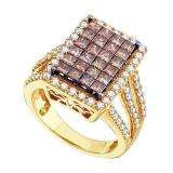 2.50 Carat (ctw) 14k Yellow Gold Round & Princess White & Champagne Diamond Ladies Engagement Invisible Ring
