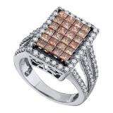 2.50 Carat (ctw) 14k White Gold Round & Princess White & Champagne  Diamond Ladies Engagement Invisible Ring