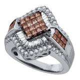 1.50 Carat (ctw) 14k White Gold Round Baguette & Princess Cut White & Champagne Diamond Ladies Invisible Bridal Ring
