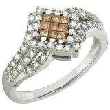0.50 Carat (ctw) 14k White Gold Round & Princess Cut Champagne & White Diamond Ladies Invisible Engagemeant Ring